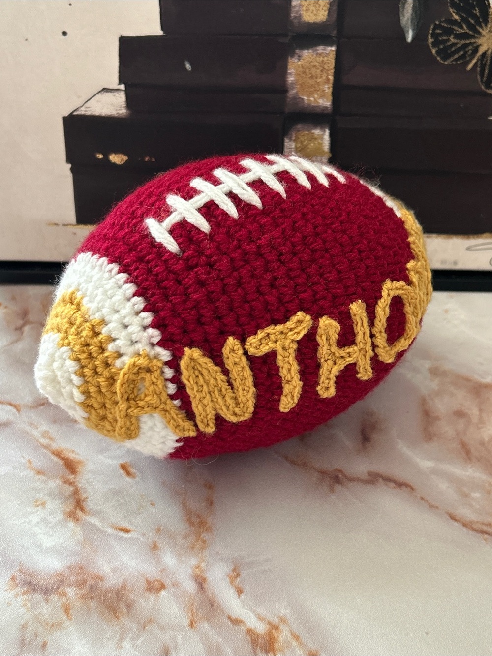 Buy now price Crochet football plush (brown/white) customs made to order - Picture 10 of 12